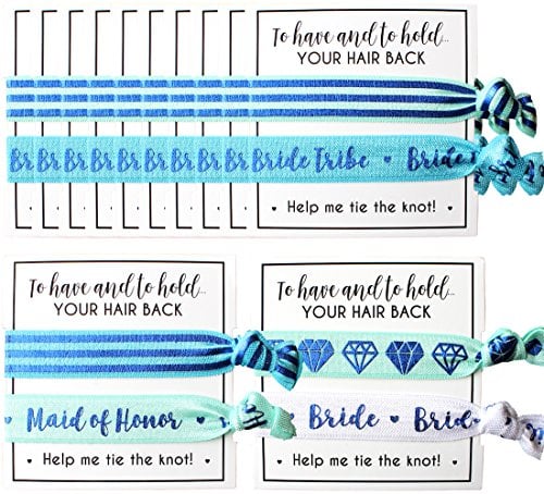 Book Cover Set of Bride Tribe Hair Ties - To Have And To Hold Your Hair Back - Help Me Tie the Knot - Bachelorette, Wedding Shower, Party Favors for Bridesmaids (6 x 2pc Set, Blush & Gold)