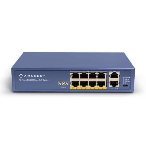 Book Cover Amcrest 9-Port POE+ Power Over Ethernet POE Switch with Metal Housing, 8-Ports POE+ 802.3at 96w (AMPS9E8P-AT-96)