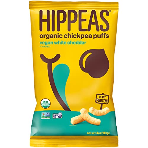 Book Cover HIPPEAS Organic Chickpea Puffs + Vegan White Cheddar | Vegan, Gluten-Free, Crunchy, Protein Snacks, 4 Ounce (Pack of 12)