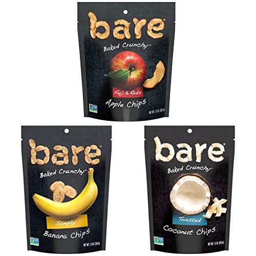 Book Cover Bare Baked Crunchy Apple Chips, Banana Chips, and Coconut Chips, Variety Pack, Gluten Free, 6 Count