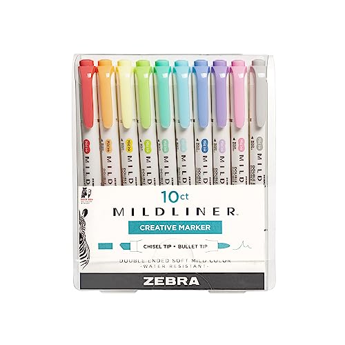 Book Cover Zebra Pen Mildliner Double Ended Highlighter Set, Broad and Fine Point Tips, Assorted Fluorescent and Cool Ink Colors, 10-Pack