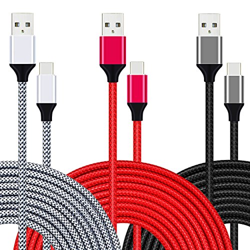 Book Cover USB C Fast Charging Cable, UNISAME 3-Pack 10FT Nylon Braided USB Type C Connector Fast Charger Cable for Samsung Galaxy S10 S9 S8 Note 10 9 8 LG G7 V40 Pixel XL Oneplus 7 6 5