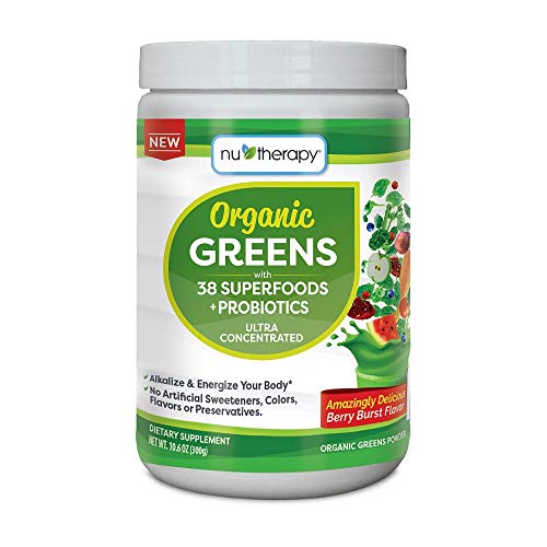 Book Cover Nu-Therapy Organic Greens Superfood Powder, With probiotics, Berry Burst Flavor, 30 Servings