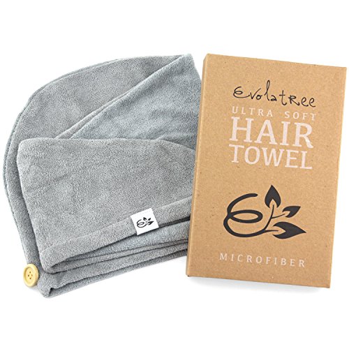 Book Cover Evolatree Microfiber Hair Towel Wrap - Quick Magic Hair Dry Hat - Anti Frizz Products For Curly Hair Drying Towels - Neutral Gray