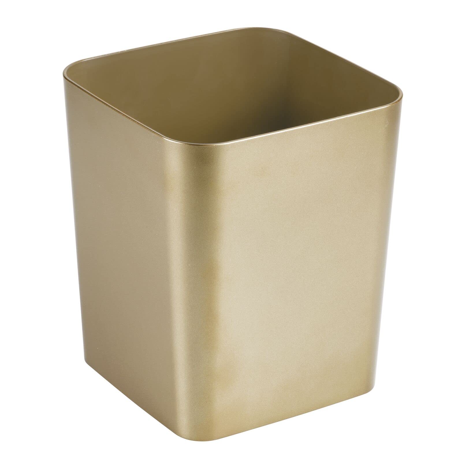 Book Cover mDesign Square Shatter-Resistant Plastic Small Trash Can Wastebasket, Garbage Container Bin for Bathrooms, Powder Rooms, Kitchens, Home Offices - Soft Brass Finish Soft Brass Square 10