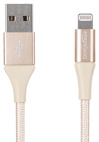 Book Cover AmazonBasics Double Braided Nylon Lightning to USB Cable, Advanced Collection, MFi Certified iPhone Charger, Gold, 3 Foot