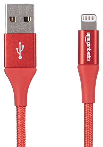 Book Cover AmazonBasics Double Braided Nylon Lightning to USB Cable, Advanced Collection, MFi Certified iPhone Charger, Red, 4 Inch