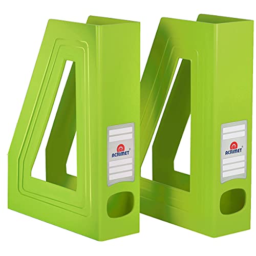 Book Cover Acrimet Magazine File Holder Rack Organizer (Plastic) (Green Citrus Color) (2 Pack)
