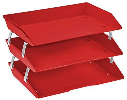 Book Cover Acrimet Facility 3 Tier Letter Tray Plastic Desktop File Organizer (Solid Red Color)