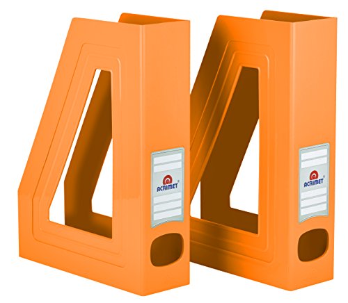 Book Cover Acrimet Magazine File Holder, Durable Rack, Space-Saving Organizer (Plastic) (Orange Color) (2 pack)