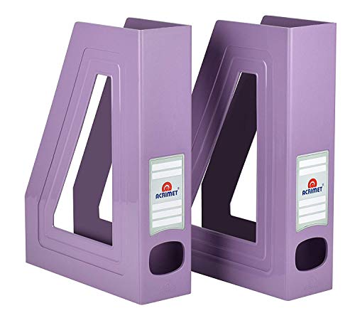 Book Cover Acrimet Magazine File Holder Rack Organizer (Plastic) (Solid Purple Color) (2 Pack)