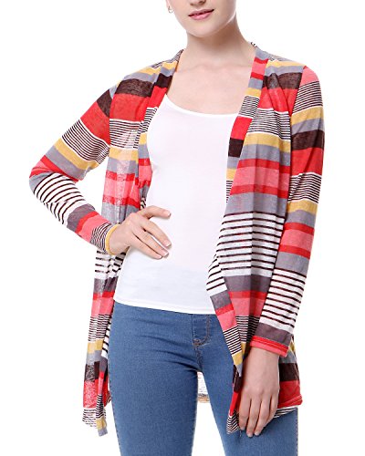 Book Cover Mixfeer Women's Knit Cardigan Long Striped Open Front Drape with Long Sleeve