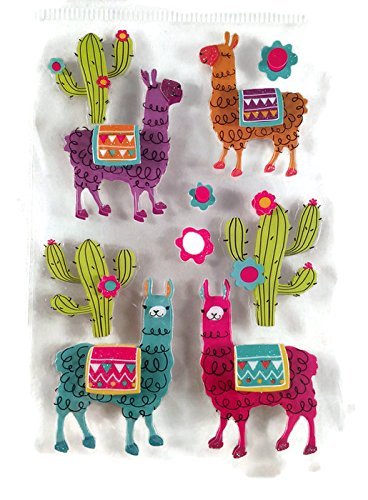 Book Cover 3-d Llama and Cactus Stickers with Glitter Accents