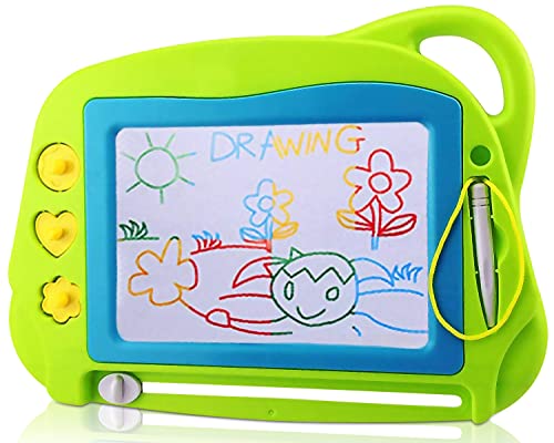 Book Cover AiTuiTui Magnetic Drawing Board Mini Travel Doodle, Erasable Writing Sketch Colorful Pad Area Educational Learning Toy for Kid / Toddlers/ Babies with 3 Stamps and 1 Pen (Green)