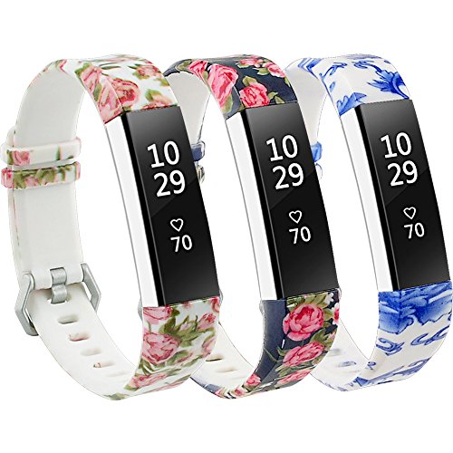 Book Cover RedTaro Bands Compatible with Fitbit Alta and Fitbit Alta HR,Pack of 3(Pink Floral,Blue Floral,Porcelain),Standard Size for 5.5