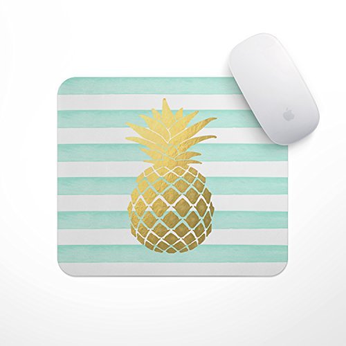 Book Cover Mint Stripe Gold Metallic Pineapple - Gold Foil Pineapple Mouse Pad, Glitz Mouse Pad Mint and White Stripes Watercolor Mouse Pad Personalized Mouse Pad
