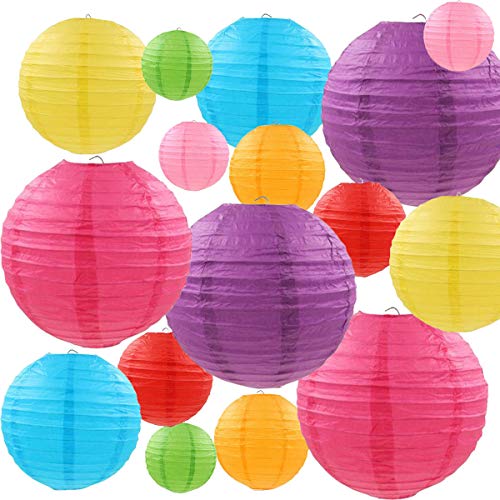 Book Cover LURICO 16 Pcs Colorful Paper Lanterns (Multicolor,Size of 4”, 6”, 8”, 10”) - Chinese/Japanese Paper Hanging Decorations Ball Lanterns Lamps for Home Decor, Parties, and Weddings