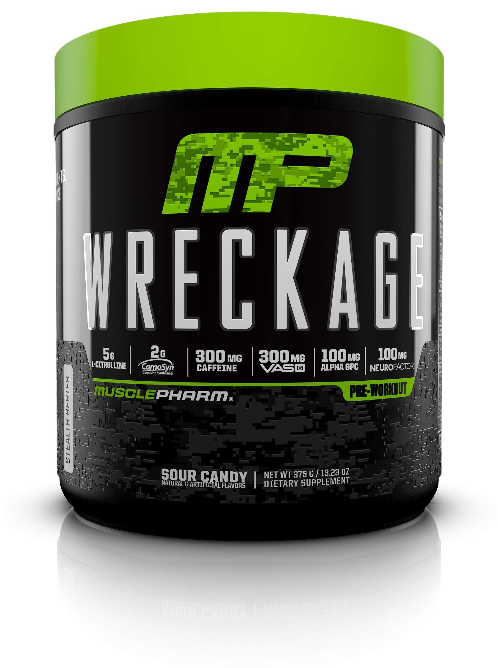 Book Cover MusclePharm Wreckage Pre-Workout Powder, Superior Focus and Sustained Pump, Sour Candy, 25 Servings