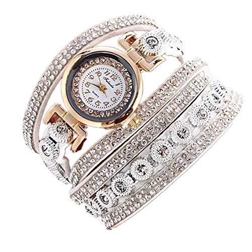 Book Cover Oksale Women Fashion Winding Bracelet Metal Decorative Circle Quartz Watch (White)