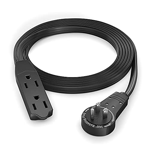 Book Cover Maximm Cable 6 Ft 360° Rotating Flat Plug Extension Cord/Wire, 16 AWG Multi 3 Outlet Extension Wire, 3 Prong Grounded Wire - Black - UL Certified 6 Feet
