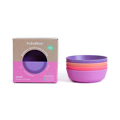 Book Cover Bobo&Boo Bamboo Kids Bowl | Set of 4 Eco Friendly Toddler Bowls for Kids | Non Toxic & Reusable ~ Great Gift for Baby Showers Birthdays & Preschool Graduations - Sunset