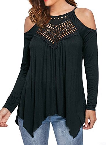 Book Cover MIHOLL Women's Casual Tops Lace Off Shoulder Long Sleeve Loose Blouse Shirts