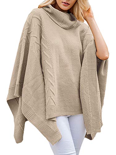 Book Cover BerryGo Women's Chic Turtleneck Batwing Sleeve Asymmetric Knitted Poncho Pullovers Sweater