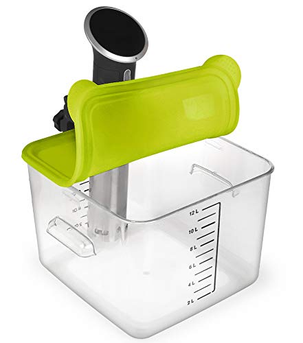 Book Cover EVERIE Collapsible Silicone Sous Vide Lid Compatible with Anova Cooker and Compatible with Rubbermaid Container 12,18,22 Quart (Side Mount)