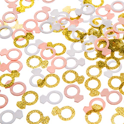 Book Cover MOWO Glitter Diamond Ring Paper Confetti Table Decor and Event Decor, Gold Glitter,Pink,White, 200 Count