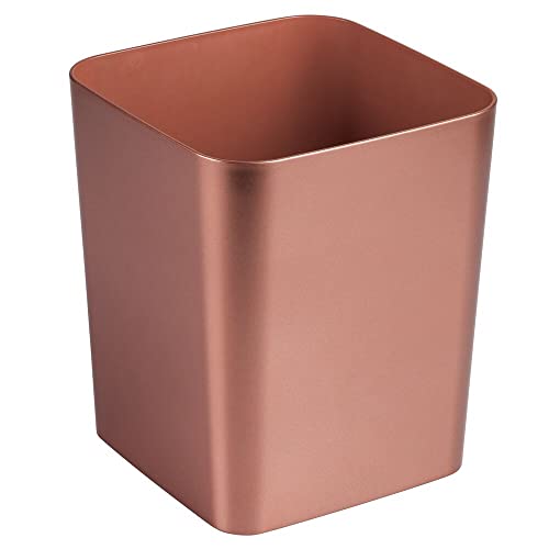 Book Cover mDesign Square Shatter-Resistant Plastic Small Trash Can Wastebasket, Garbage Container Bin for Bathrooms, Powder Rooms, Kitchens, Home Offices - Rose Gold Finish