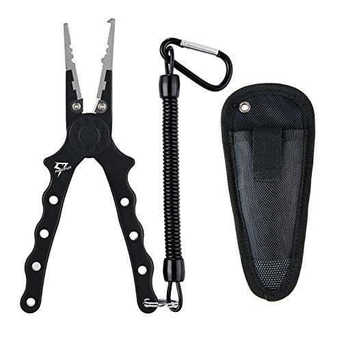 Book Cover Piscifun Fishing Pliers, Ultralight Aluminum Pliers, Corrosion Resistance Braid Cutters Split Ring Pliers, Ice Fishing Gear with Sheath and Lanyard, Fish Hook Remover Fish Gear Gifts for Men, Black