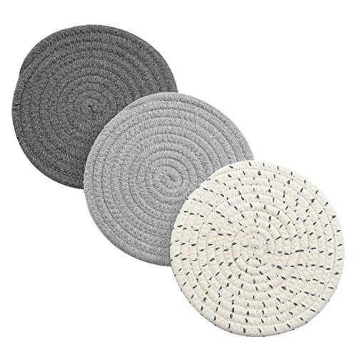 Book Cover Potholders Set Trivets Set 100% Pure Cotton Thread Weave Hot Pot Holders Set (Set of 3) Stylish Coasters, Hot Pads, Hot Mats,Spoon Rest For Cooking and Baking by Diameter 7 Inches (Gray)
