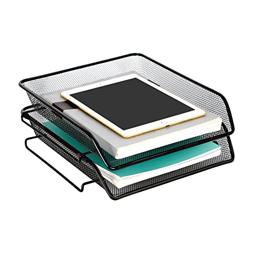 Book Cover DESIGNA Desk Paper Organizer File Tray,2 Tier Stackable Desktop Letter Tray Paper Storage Holder, Desktop Tray Rack for Home Office School Stacking Supports - Black