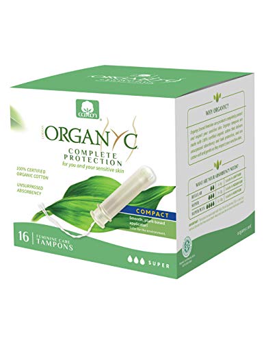 Book Cover Organyc 100% Certified Organic Cotton Tampons, with Compact Plant-Based Applicator, Super, 16Count