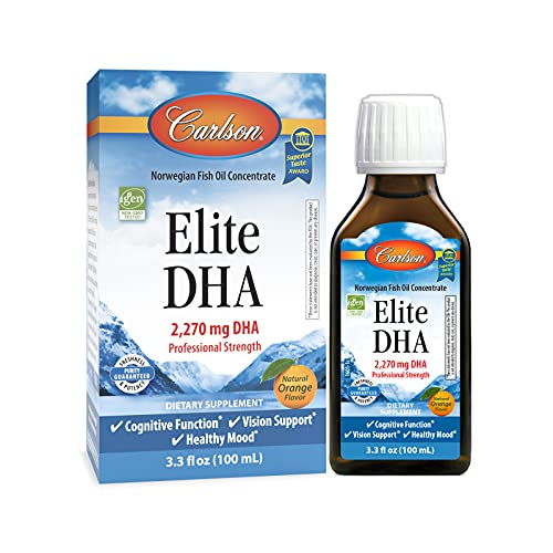 Book Cover Carlson - Elite DHA, 2270 mg DHA, Professional Strength, Norwegian Fish Oil Concentrate, Cognitive Function & Vision Support, Orange, 100 mL