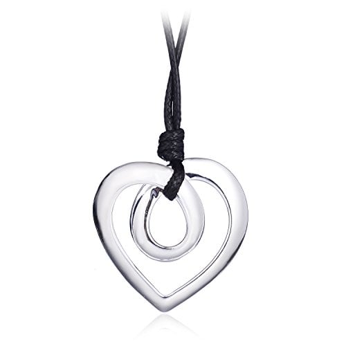 Book Cover welbijoux Heart Shape Long Pendant Necklace Silver Plated Black PU Leather Rope Long Chain Necklace for Women Teens Girl