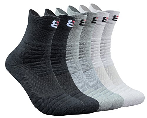 Book Cover Kisgyst Men's Athletic Compression Crew Ankle Quarter Running Socks Elite Basketball Cushioned Training Socks 3 Pairs