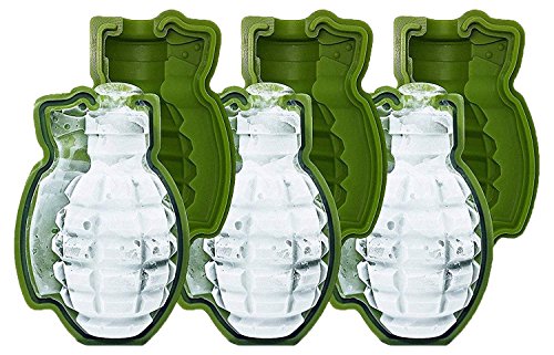 Book Cover MoldFun 3 Piece 3D Grenade Ice Cube Mold, Life Size Hand Grenade Whisky Ice Ball Tray Maker, A Great Gift For Men, Military Fan
