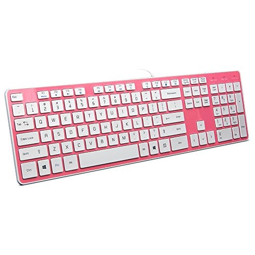 Book Cover BFRIENDit Wired USB Keyboard , Comfortable Quiet Chocolate Keys , Durable Ultra-Slim Wired Computer Keyboard For PC , Windows 10 / 8 / 7 / Vista , KB1430 - Pink
