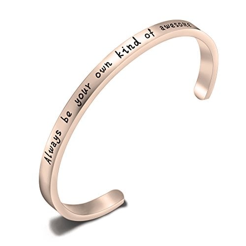 Book Cover FEELMEM Cuff Bangle Bracelet Engraved Always be Your own Kind of Awesome Inspirational Jewelry, for Christmas Day,Thanksgiving Day and Birthday