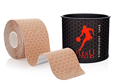 Book Cover FlexU Kinesiology Tape; Single Roll (Pre-Cut or Continuous); Advanced Strength and Flexibility Properties; Longer Lasting Therapeutic Recovery; Sports Tape (Beige 16.4 feet Pre-Cut)