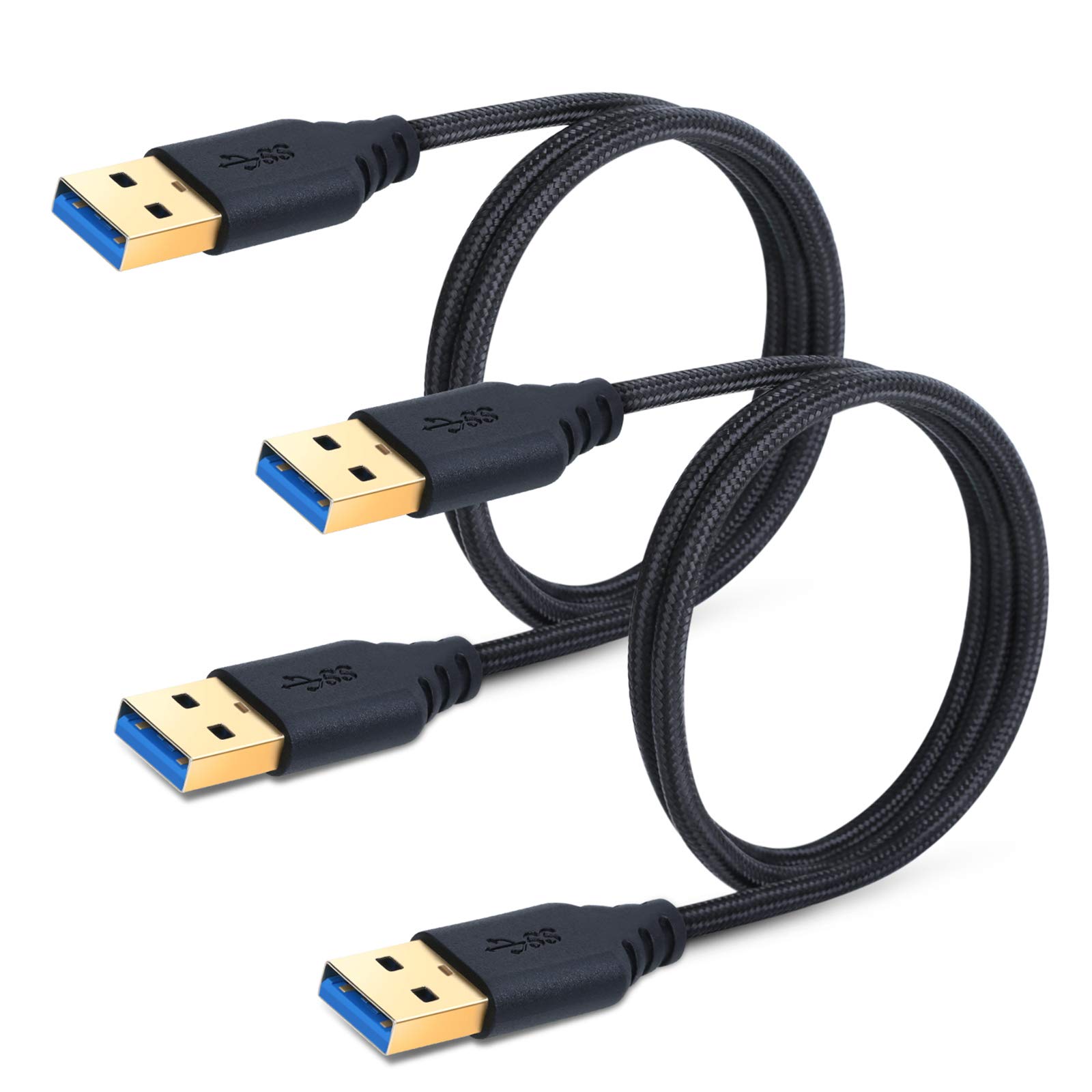 Book Cover Besgoods USB to USB Cable Cord, 2-Pack 3FT/1M Braided USB 3.0 Type A Male to Male Cable - Short Male to Male USB Cable for Data Transfer, Hard Drive Enclosures, DVD Player, Laptop Cooler and More Black