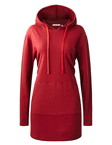 Book Cover Regna X Womens Solid Pullover Drawstring Loose 3/4 Sleeve Hoodie top Red S