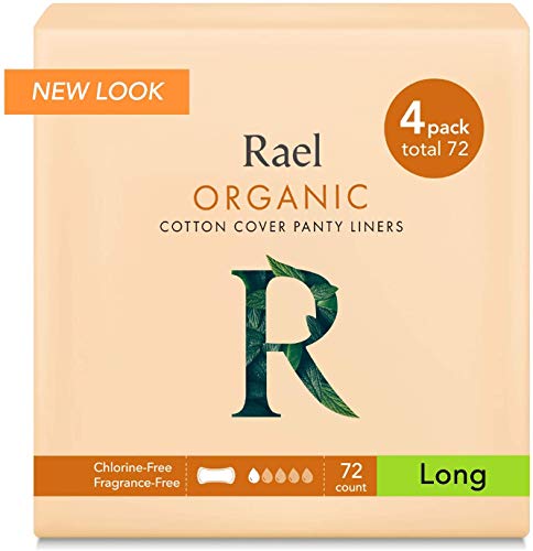 Book Cover Rael 100% Organic Cotton Long Panty Liners - Unscented PantIliners - Natural Daily Pantyliners (4 Pack) (Long)