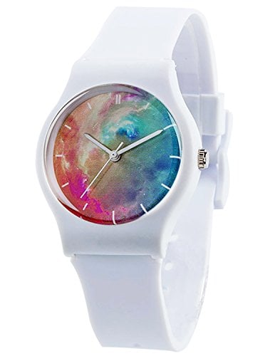 Book Cover Tonnier Watches White Resin Super Soft Band Student Watches for Teenagers Young Girls Watches Nebula