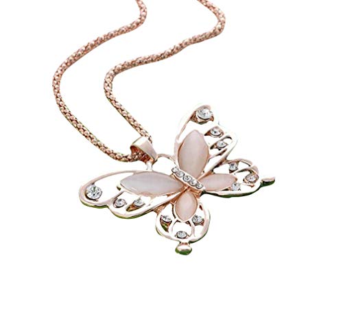 Book Cover Thimmei Fashion Women Rose Gold Opal Butterfly Charm Pendant Long Chain Necklace Jewelry