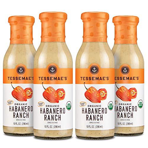 Book Cover Tessemae's Organic Habanero Ranch Dressing, Whole30 Certified, Keto Friendly, USDA Organic, 10 oz. bottles (4-Pack)
