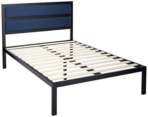 Book Cover Zinus 16 Inch Platform Bed/Metal Bed Frame/Mattress Foundation with Tufted Navy Panel Headboard/No Box Spring Needed/Wood Slat Support, Queen