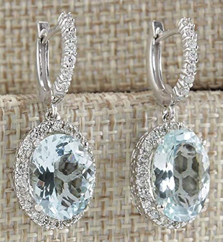 Book Cover SOSUO Fashion Women 925 Silver Aquamarine Gemstone Bridal Stud Hoop Dangle Earrings(Style-Round)