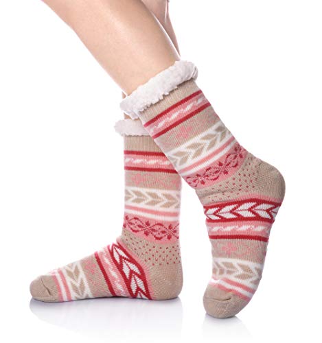 Book Cover DoSmart Womens Fuzzy Slipper Socks Winter Thermal Snowflake Fleece Lining Christmas Stockings Fluffy Warm Indoor Home Socks